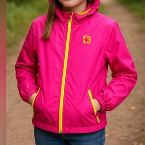 Pink Platinum Girls Neon Windbreaker Jacket 10/12 Hot Pink Yellow Hooded